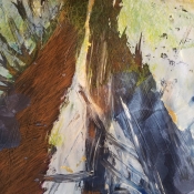 Detail of Providence #2. colored pencil, metallic pencils, water soluble graphite, acrylic, interference powders on rag.  48" x 34". 2025. Angelicasotiriou.com