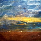 "Providence, #1," Angelica Sotirou 2025: rag paper, colored pencil, goldleaf, acrylic glaze, interference pigments,  48" x 32". 2025